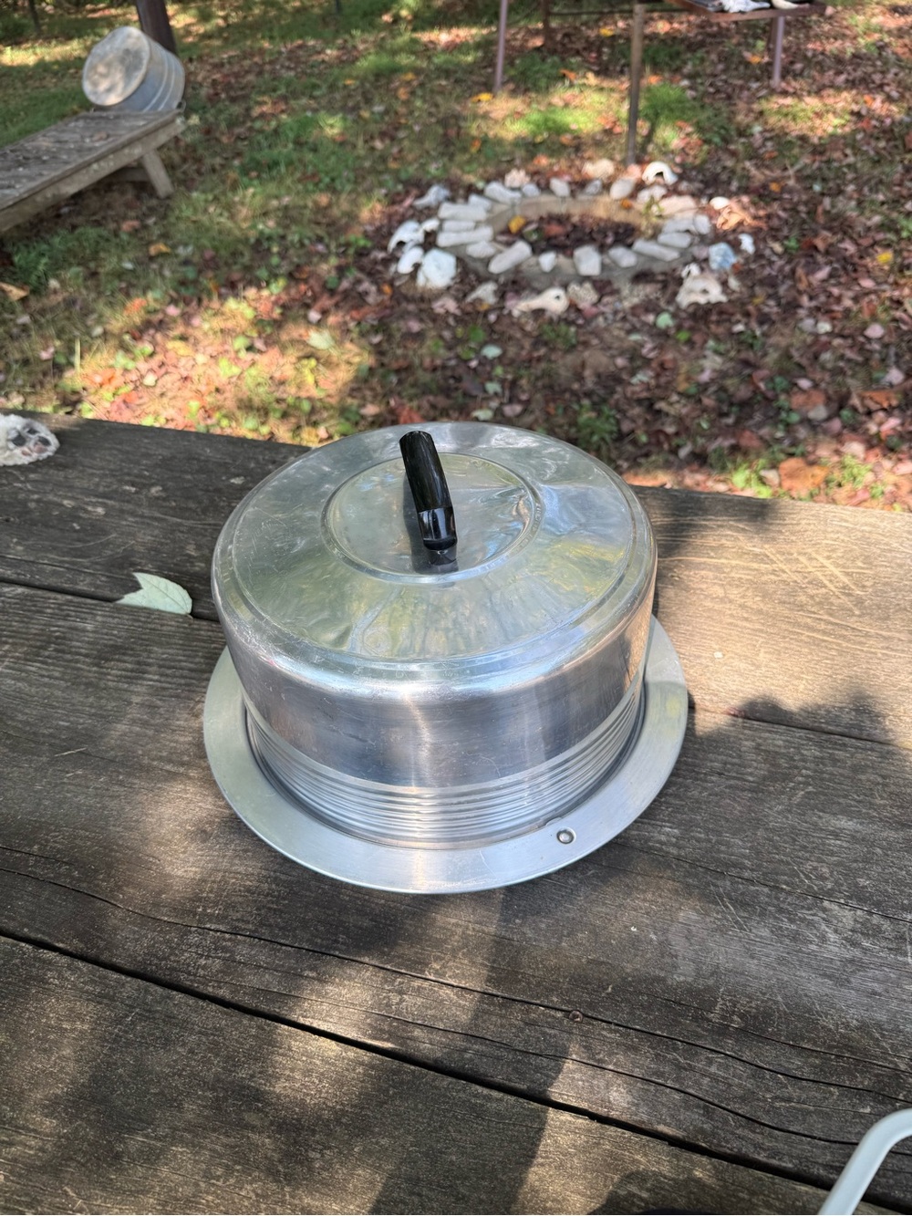 1950’s Vintage Aluminum Cake Cover with black Handle - Aluminum